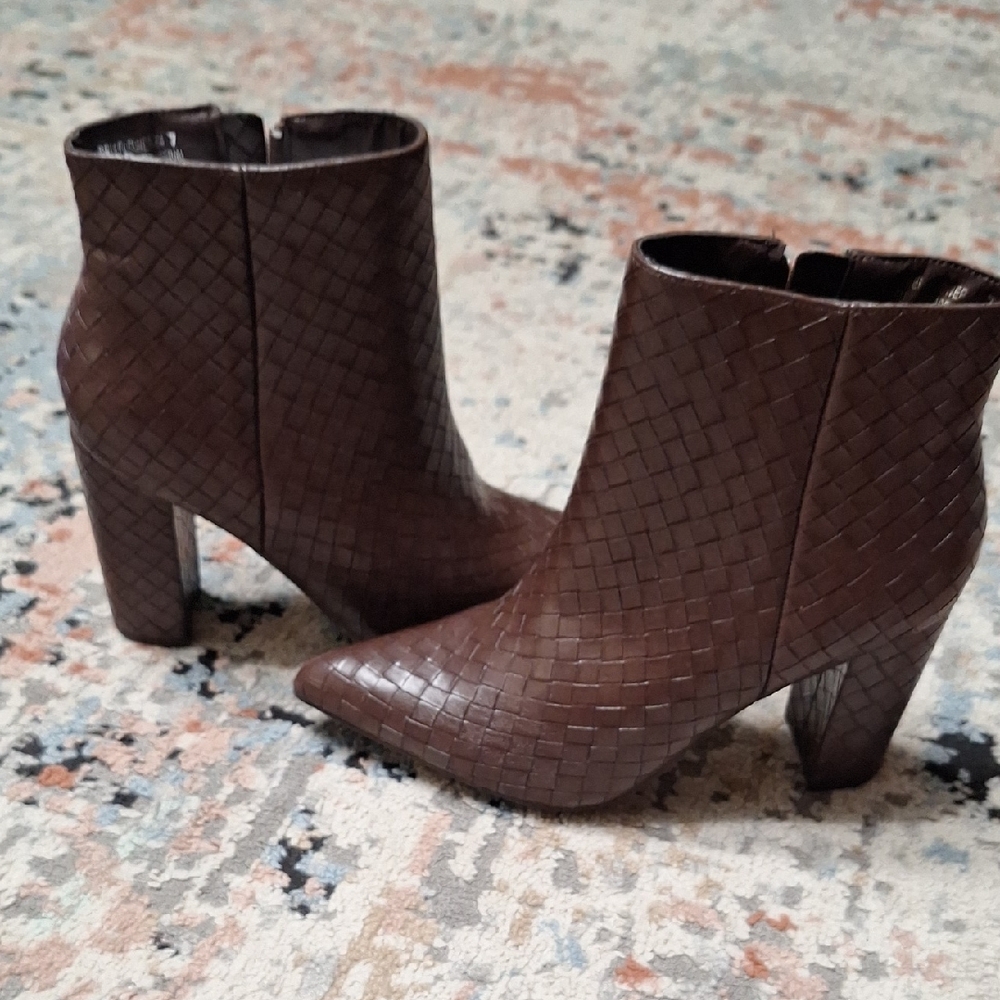 BAMBOO Chocolate Woven Ankle Booties